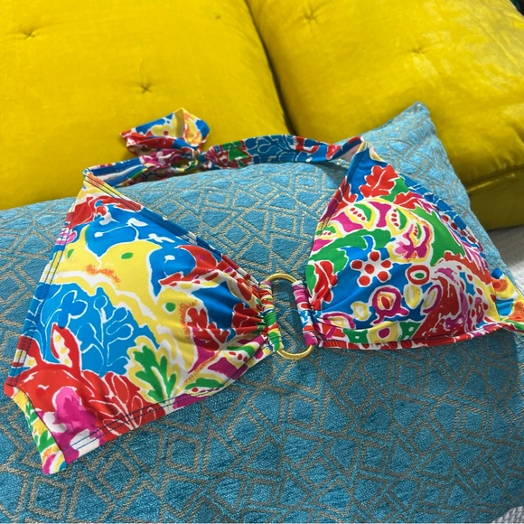 Ralph Lauren Bikini Swimsuit Halter Top Gold Loop Paisley bright color - Picture 3 of 9